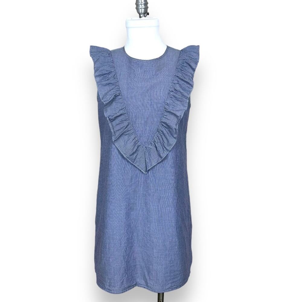 Express Blue white striped ruffle top lined dress size Medium - Picture 1 of 7